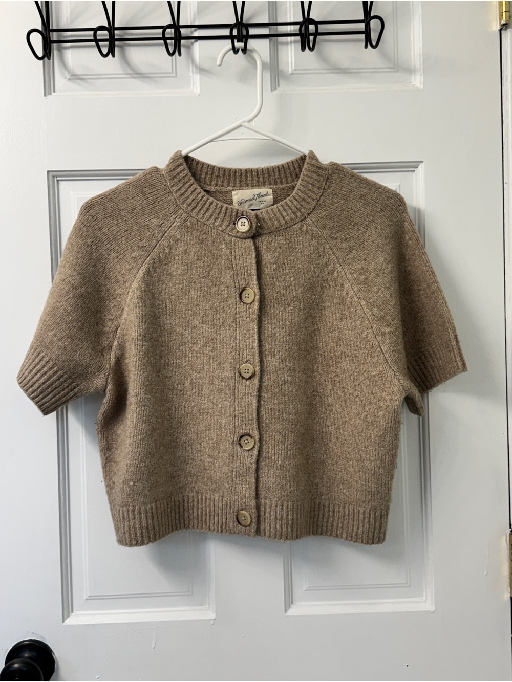 Universal Thread Short-Sleeve Crewneck Button Cardigan - Taupe - Picture 6 of 9